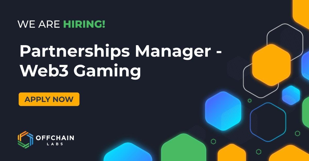 Contribute to the future of web3 gaming with Offchain Labs. We're hiring a Partnerships Manager to support and foster future gaming projects in the ecosystem. Apply now using the link 👇 offchainlabs.com/careers