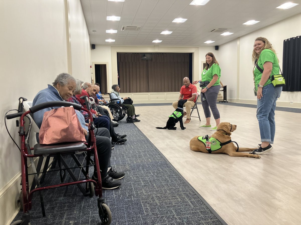Dr. Cromartie, Mrs. Lawson, Mrs. Ferrell, and our therapy dogs (Tyde and Coal) met with Goochland Parks and Rec seniors to talk schools, community, and pets 🐾 ❤️ 💛 @ashleylawson358
