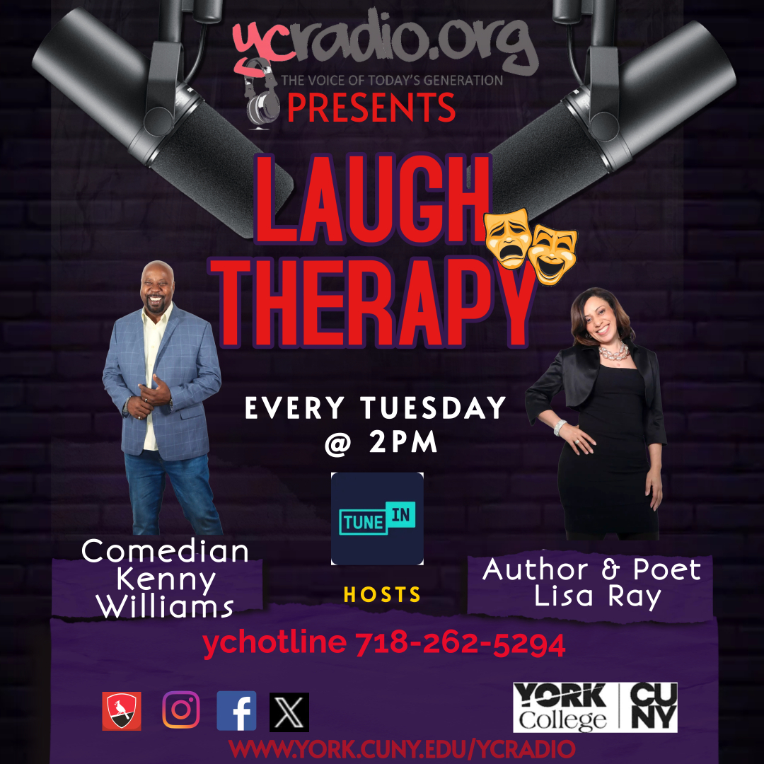 Therapy is back with hosts Comedian Kenny Williams and YCRadio's Lisa Ray! Join on the TUNE IN App Every Tuesday at 2PM! Call the ycradio hotline # 718-262-5294.
#WeAreOneYork
#ycradio
#thevoiceoftodaysgeneration
#laughterisgoodforthesoul
#collegeradio
#mentalhealth