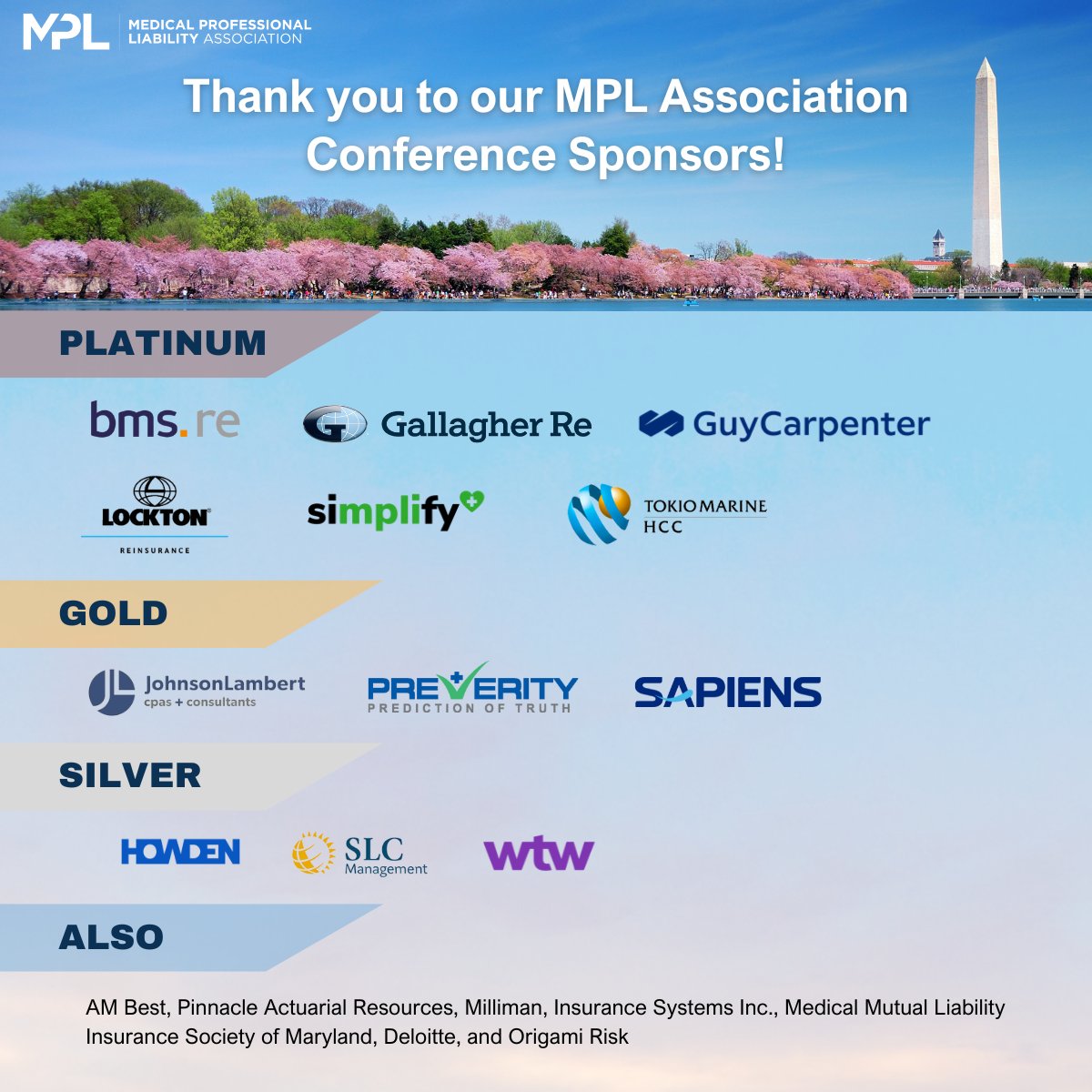 Thank you to our sponsors for their support of the MPL Association Conference—May 8-10 in Washington, D.C.! We are looking forward to seeing everyone next week.