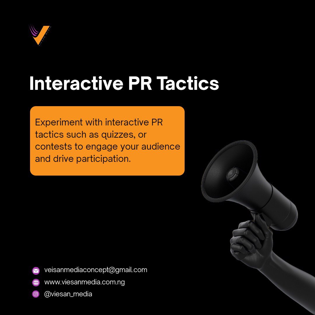 Boost brand awareness and audience participation through interactive PR initiatives like quizzes and contests. #PRtips #Interaction #viesanmedia #brandpromotion #brandmarketing