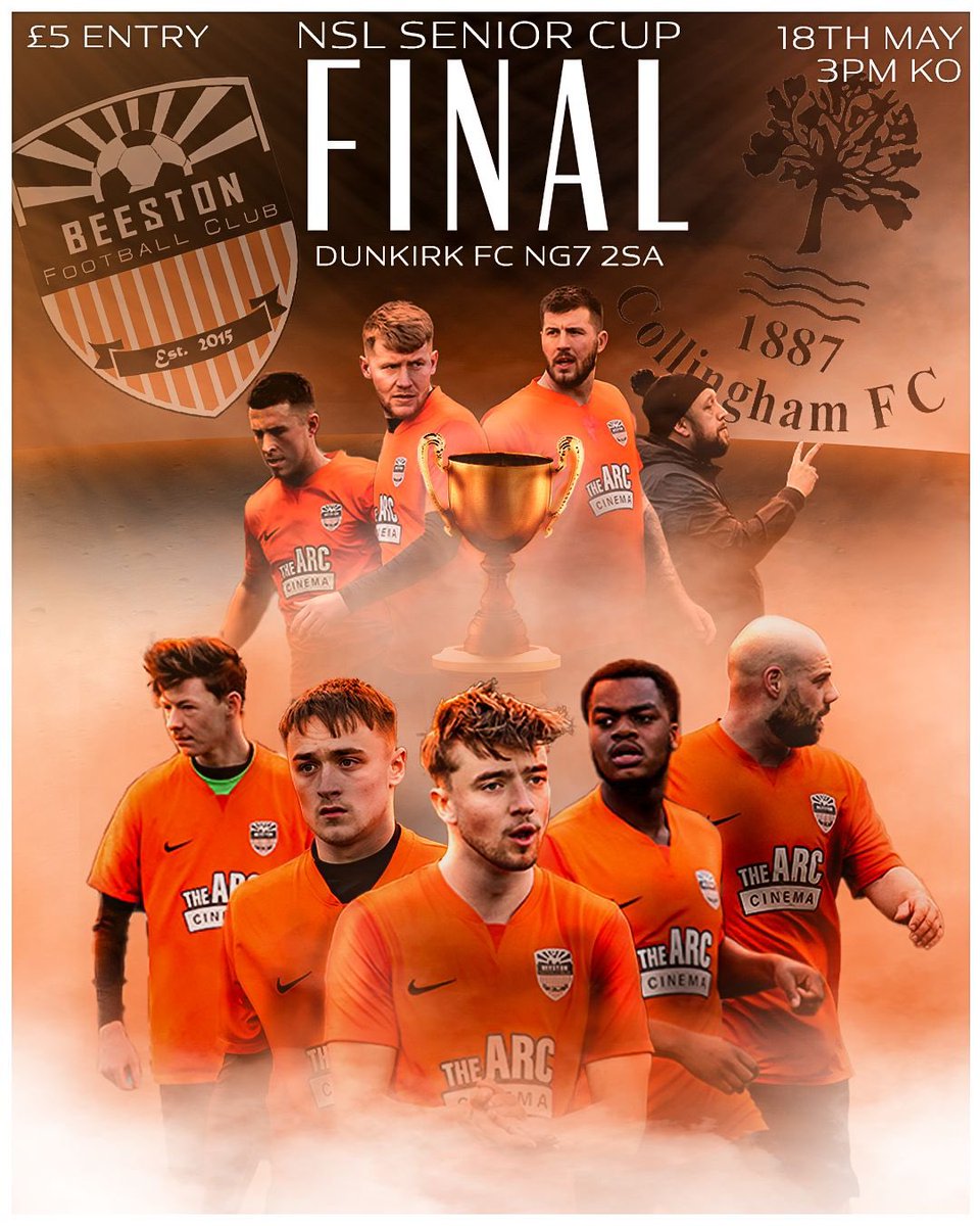 Please get down and support the lads.

Our 1st season in the NSL Prem & a Cup Final to finish it off.

Save the date!

@NottsSeniorLge @Beeston_FC 
@CollinghamFC 

#updabeeston 🧡🖤