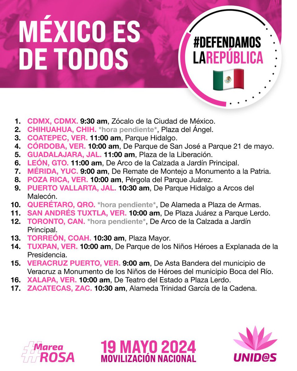 #19Mayo #MareaRosa
#MexicoDespertó
Defendamos la República 
🇲🇽 💓 🇲🇽 
NO está Nuevo León pero de  seguro se suma ... aquí también secuestra
 Samuel García nuestra Bandera en las marchas.