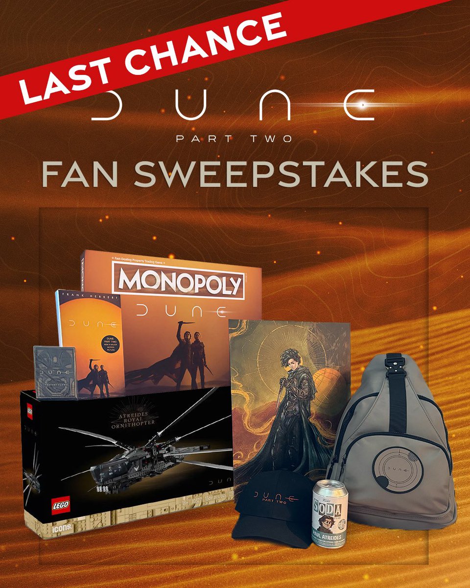 LAST CHANCE: Time is running out to see Dune: Part Two on the big screen. Don’t miss it! As a thank you for your support of #Dunemovie so far, we've launched a giveaway! Share your love of Dune on socials and repost this post for additional chances to win. bit.ly/3whRCVG