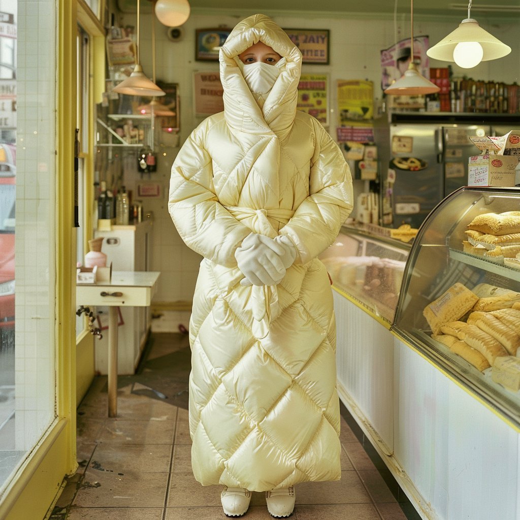 11 images of gorgeous women in a NY deli wrapped up warm in quilted yellow down have dropped on Patreon...

Follow us for more great content

#quiltedcoat #downcoat #puffercoat #duvetcoat #photo #aiart #midjourneyart #winterwonderland #nyc