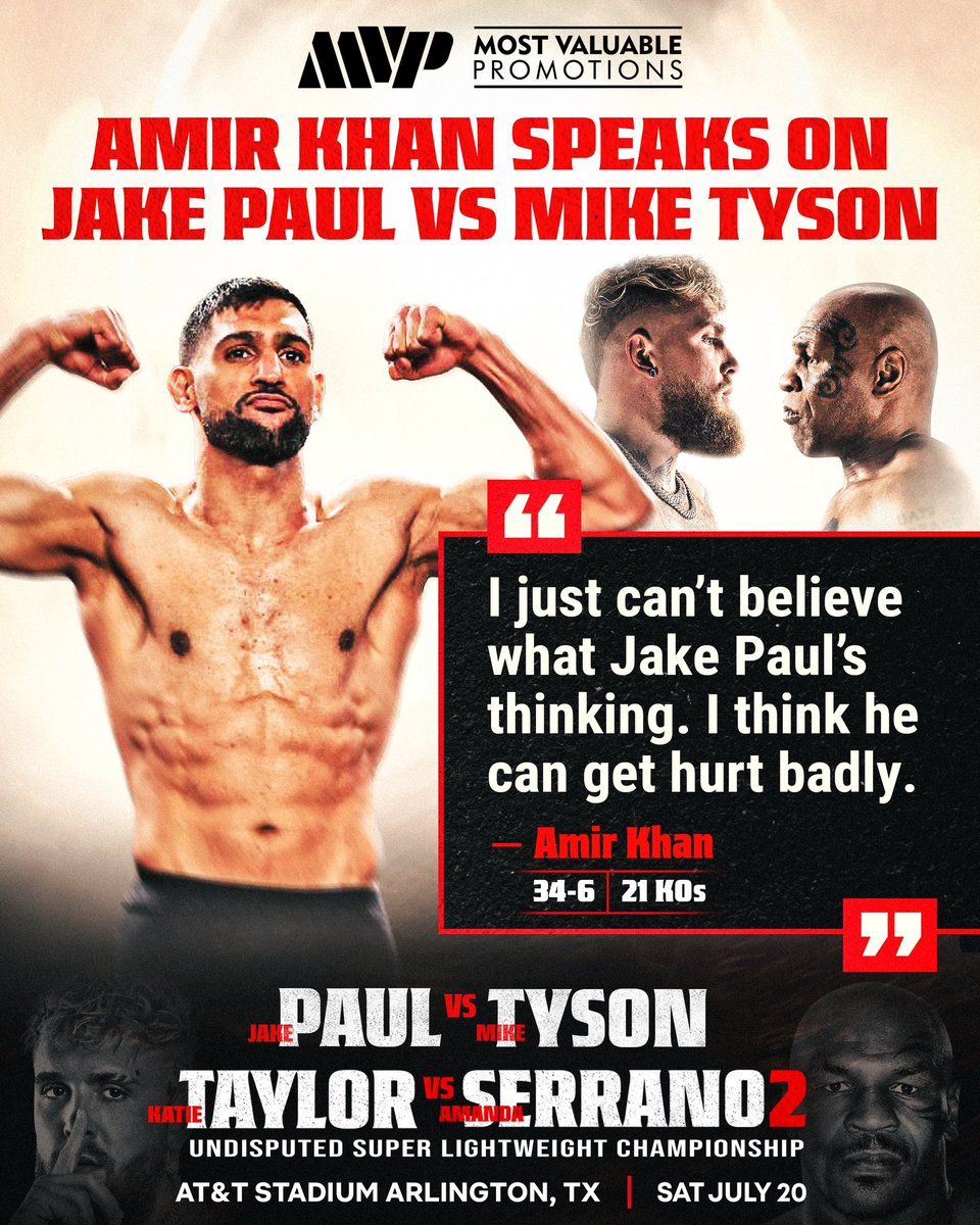 Amir Khan, world champion boxer, shares his thoughts on Jake Paul vs. Mike Tyson…👀 - #PaulTyson Saturday, July 20 AT&T Stadium - Arlington, TX Live on @netflix