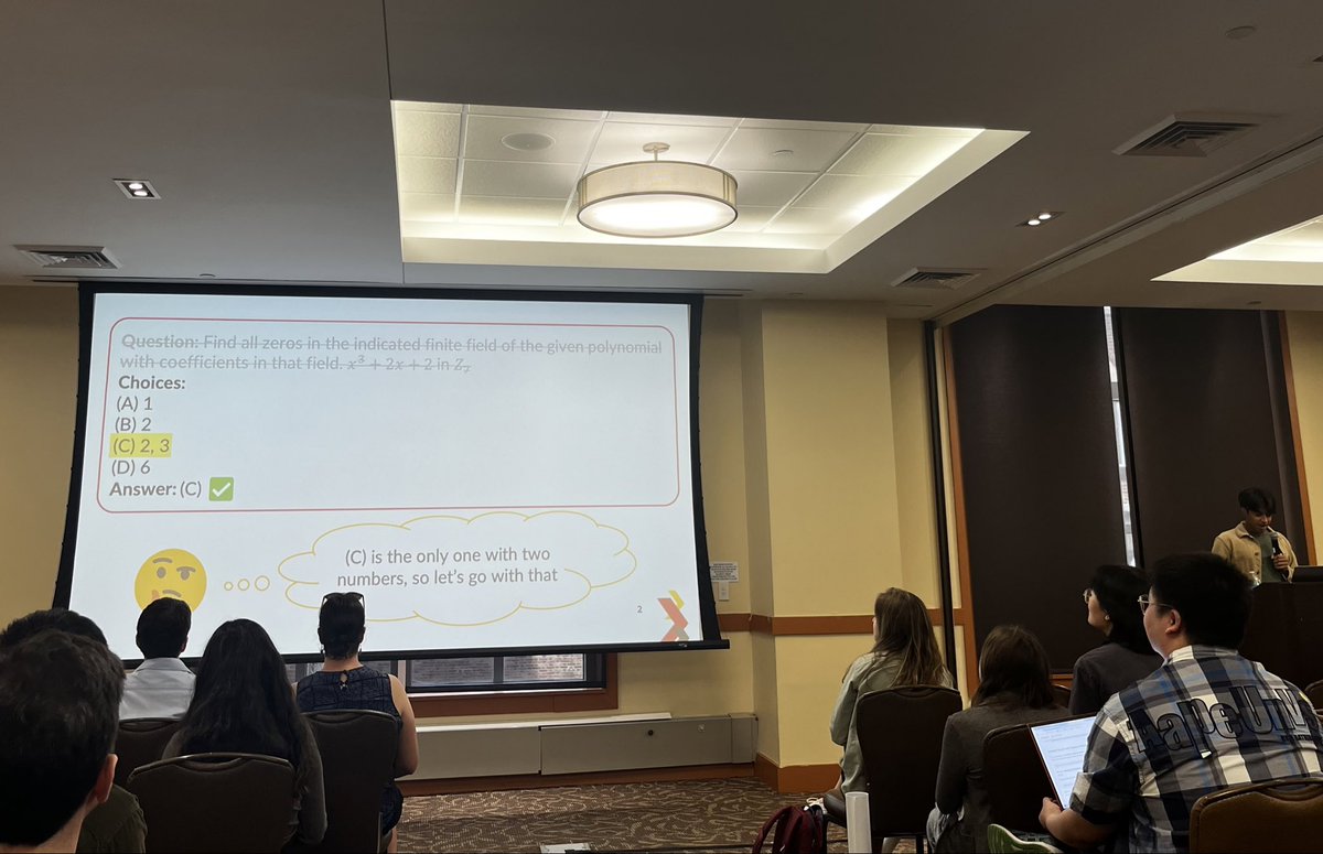 ruyimarone's tweet image. @NishantBalepur with a super interesting paper on asking LLMs multiple choice questions *without the question* 🤔

Turns out &quot;choice only prompts&quot; show oddly high accuracy and it&apos;s not just memorization!

arxiv.org/abs/2402.12483