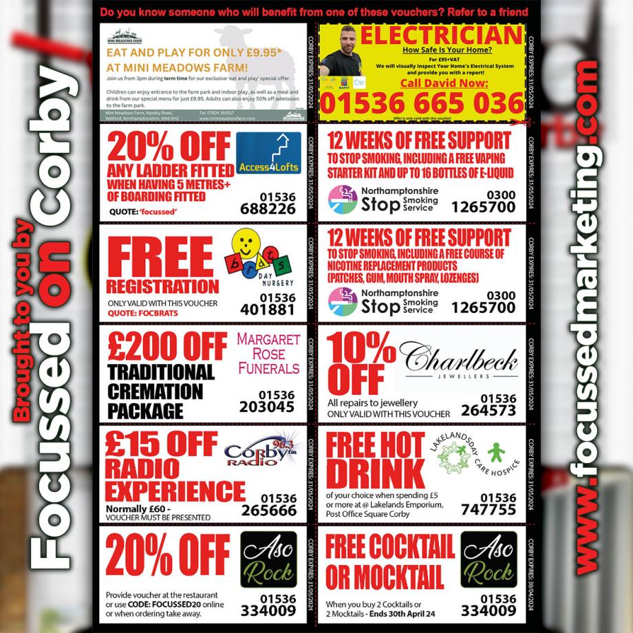 💰🤑🚨NEW VOUCHERS!!🚨🤑💰 SAVE MONEY - Check out all the amazing #Offers and #Vouchers inside - And remember if you are using a service from the magazine, please mention that you saw them in Focussed Magazine or perhaps via our social media channels. MAGAZINE D...