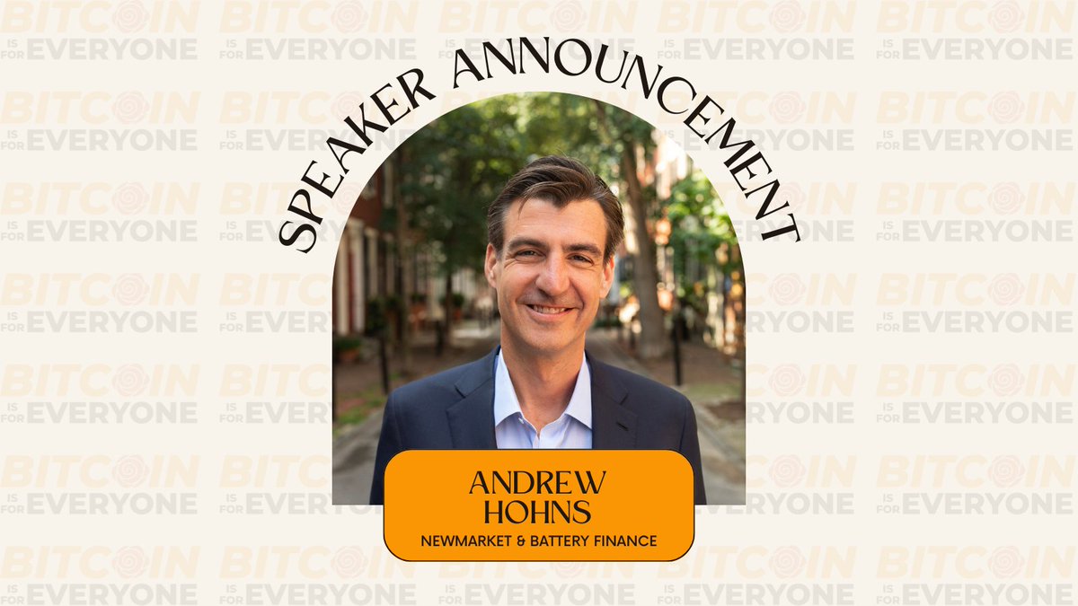 BITCOINisforALL's tweet image. 📢 Speaker Announcement 📢

Andrew Hohns: CEO of Newmarket &amp;amp; Battery Finance

Founded in partnership with Ten31, Battery is dedicated to providing superior long-term financing solutions for individuals, corporations, &amp;amp; institutional asset owners who choose to invest &amp;amp; save in BTC