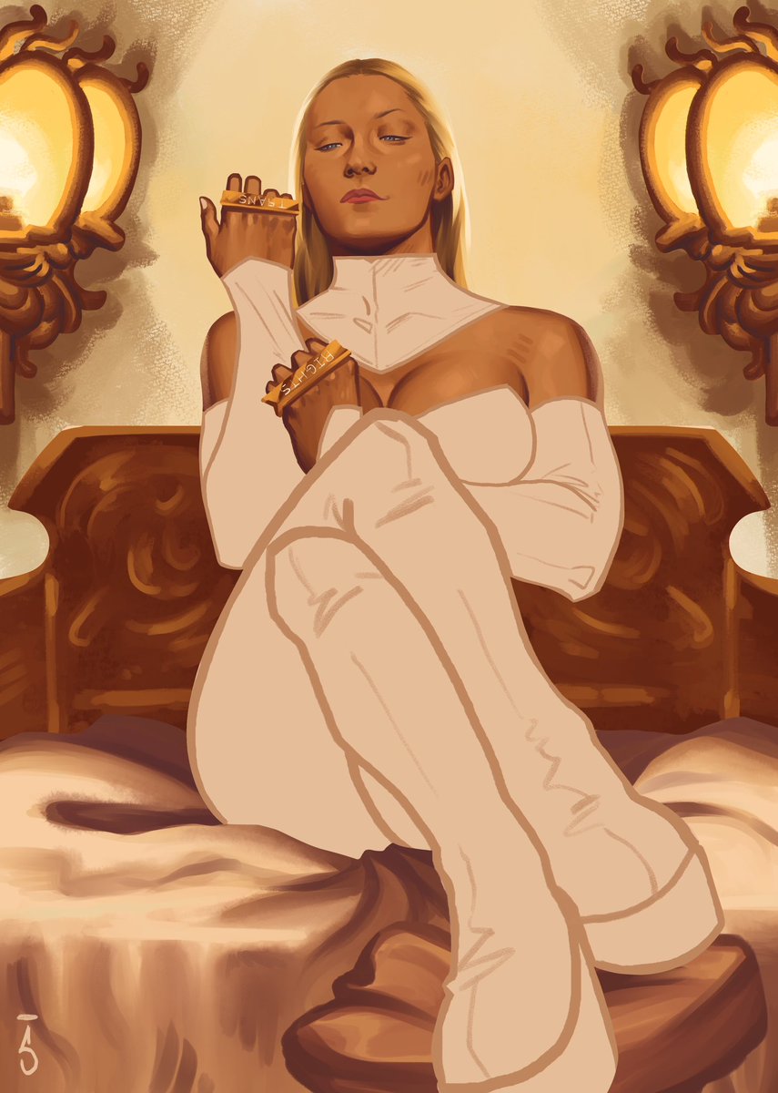 Super happy with this wonderful Emma Frost “Trans Rights” commission by @THE_saintart 💖🏳️‍⚧️💖 thank you so much!