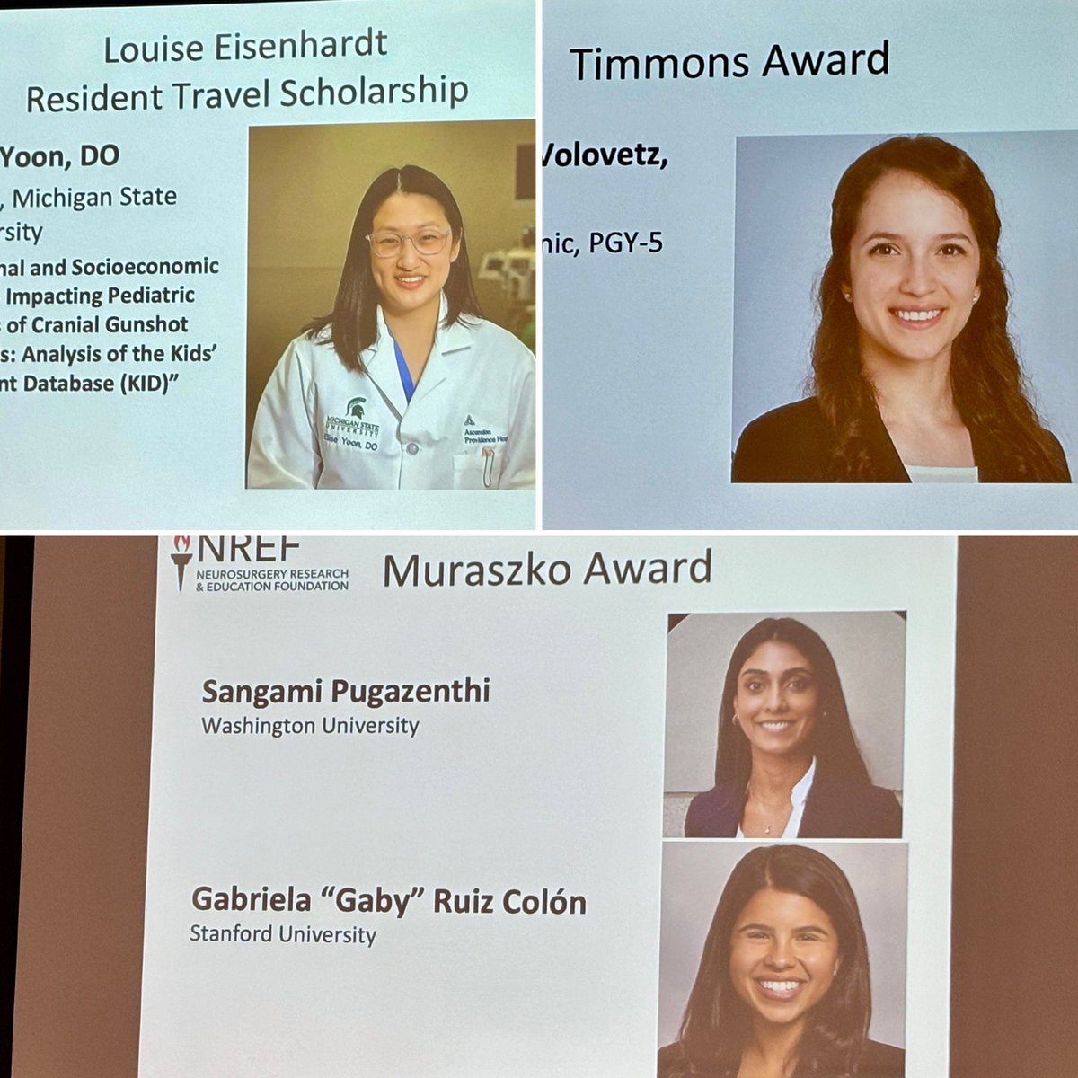 Congratulations to the winners of the 2024 Louise Eisenhardt, Timmons, and Muraszko awards! @eliseyoon @S__Pugazenthi @g_ruizcolon @WINSneurosurge1 #AANS2024 #whatmatters2me @AANSNeuro @IsaacYangMD @UCLAHealth @UCLANsgy @HarborUCLA @HarborUCLASurg #skullbase