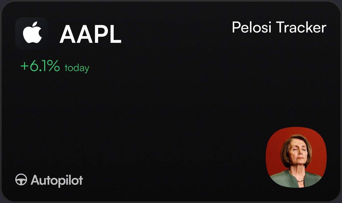 pelositracker's tweet photo. Just in: Pelosi is up again📈

$AAPL is up 6% today after reporting strong earnings and the largest share buyback in history

She is estimated to own $5,000,000+ Apple Stock

Meaning she may have profited $300K+ today alone

That's almost 2x her yearly salary in just one day https://t.co/qlVJn7kuj9