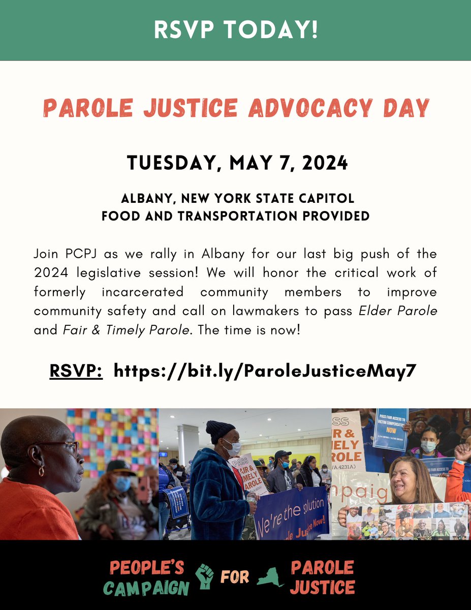 On May 7, join us for a POWERFUL day of advocacy + community-building to celebrate the work of formerly incarcerated people to improve community safety & bring home more leaders. We hope to see you there! RSVP TODAY: bit.ly/ParoleJusticeM…