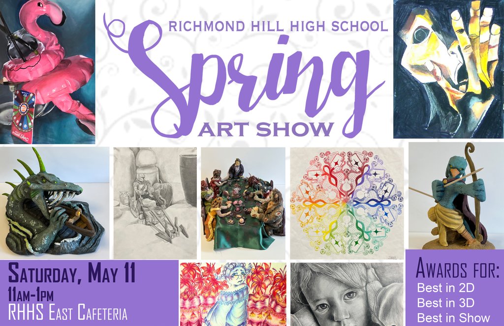 The Visual Arts program presents this year’s Spring Art Show on Saturday, May 11 (11-1) in the East Cafeteria! Come celebrate our artists with an event complete with food, live music, & amazing artwork. Artwork will be judged & prizes awarded, so come for food & stay for the art!