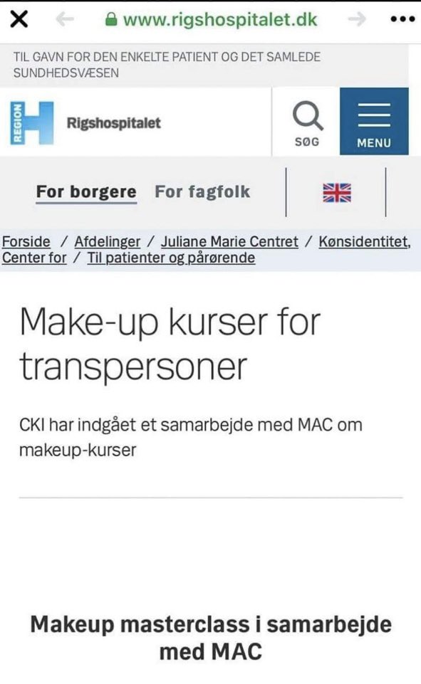 Flere politikere deler dette opslag fra @rigshospitalet med hårde ord om, at det er fråds med offentlige midler, en joke o.s.v. Sandheden er, at der alene henvises til et tilbud fra MAC til bl.a. transpersoner. Ingen offentlige penge brugt. Vi taler om meget sårbar patientgruppe,