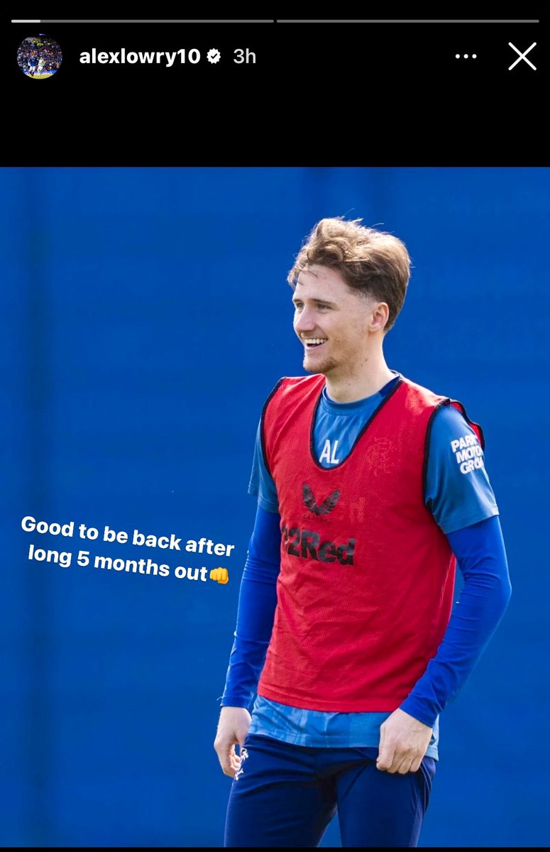 Alex Lowry back in training for Rangers 💙