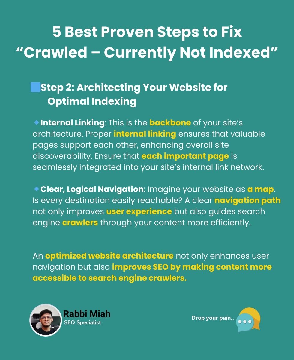 5 Best Proven Steps to Fix “Crawled – Currently Not Indexed  

It's step 2. 

#GoogleIndexingIssues #TechnicalSEO #Crawl #ContentMarketing #SearchEngineOptimization #SemanticSEO #Google