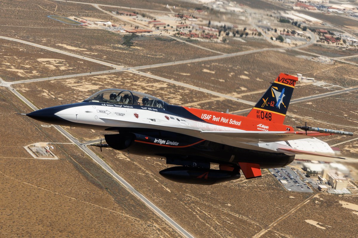 Secretary of the Air Force Frank Kendall flies in the X-62 VISTA in the skies above Edwards Air Force Base, California, May 2. Air Force photo by Richard Gonzales