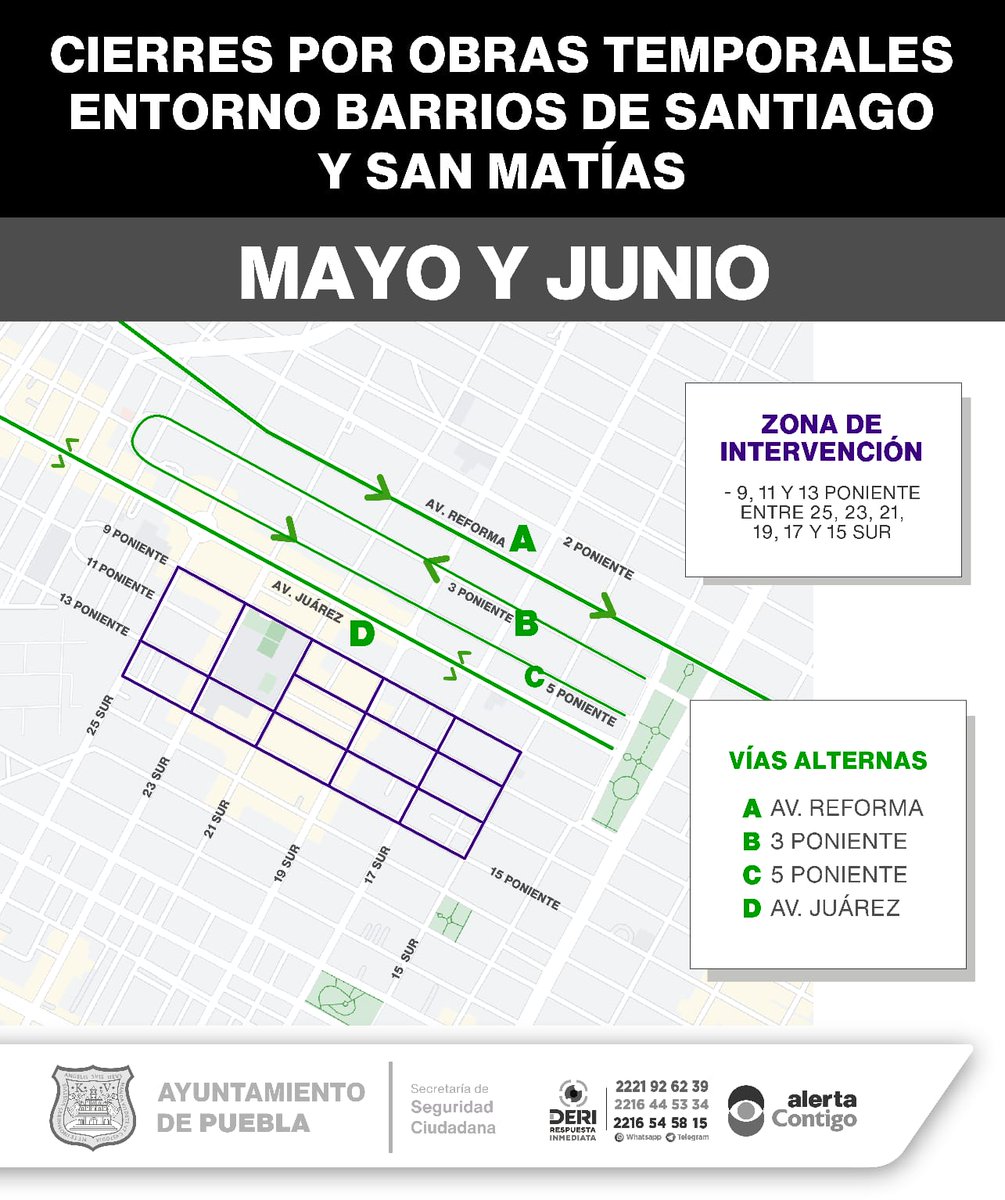 🚨 #Entérate | Se implementarán cierres temporales a la circulación en los Barrios de Santiago y San Matías. Consulta el mapa con vías alternas y toma precauciones. 🚔