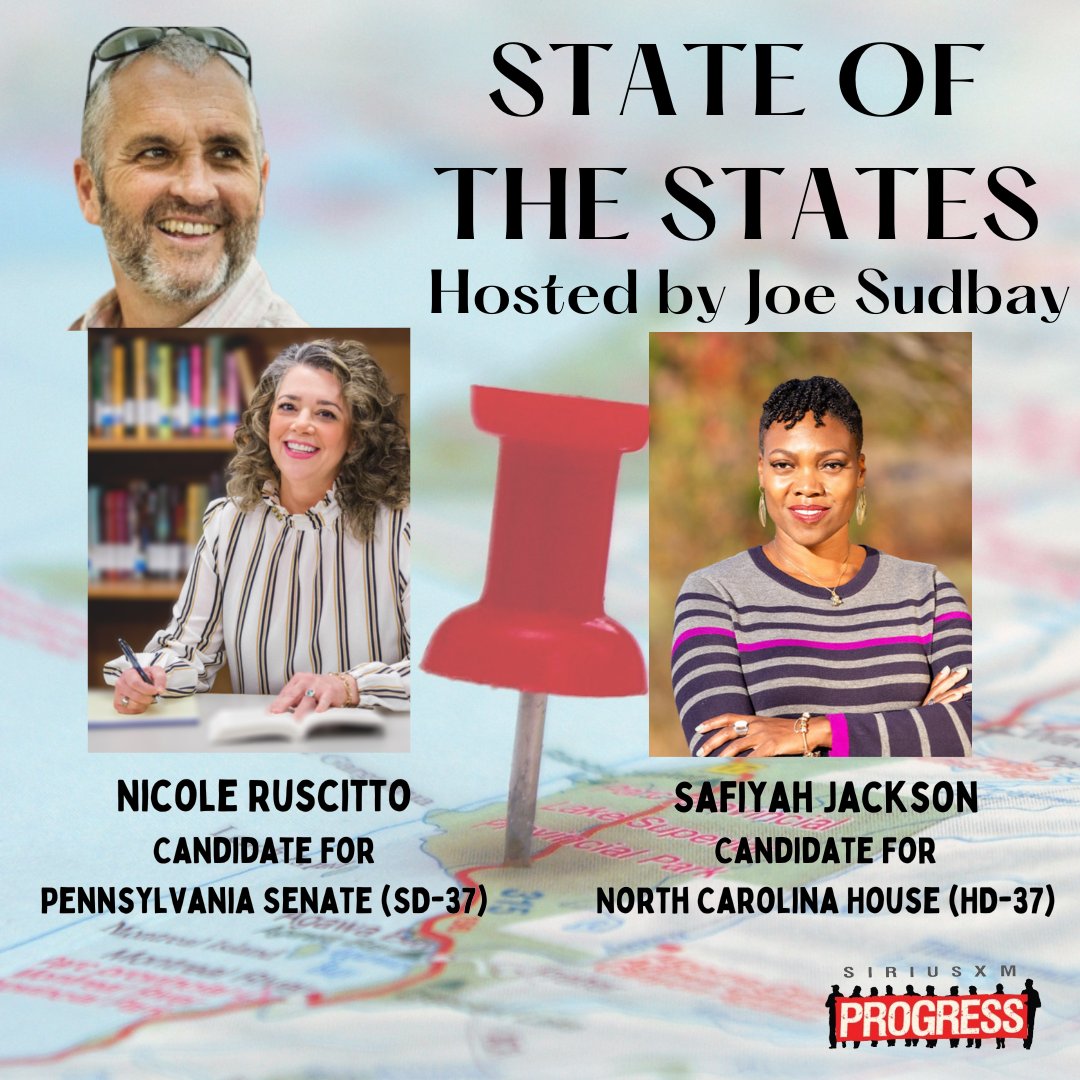 🏛️On State of the States, @JoeSudbay focuses on crucial state leg races in PA & NC 🎙️@nicole_ruscitto running for PA SD-37 where Dems can take State Senate 🎙️Safiyah Jackson - @TeamJackson4NC - running in NC HD-37 to break GOP supermajority 📻siriusxm.com/progress