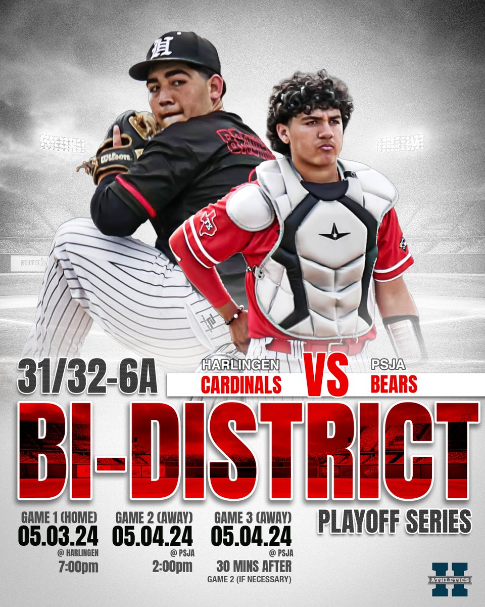 Please come out and support our Harlingen Cardinals as they face the PSJA Bears this Friday & Saturday for the Bi-District title!