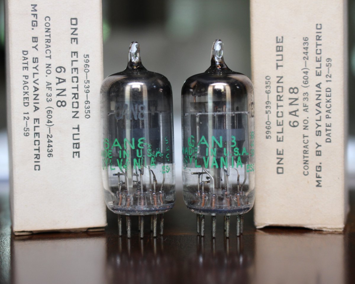 VTubeAudio's tweet image. Sylvania 6AN8 1959 - Matched Pair / Coated Glass / D Getter / Matched Dates / NOS NIB Tubes (get them here &amp;gt;&amp;gt; rvrb.io/1959-6an8-g75i…)