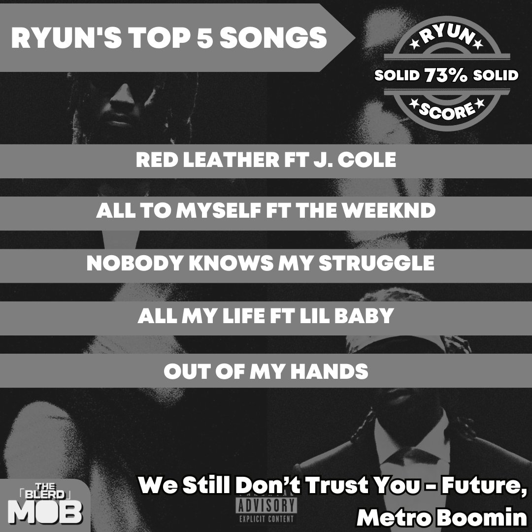 “R&B Future is not my cup of tea.” 💭 - Ryun

Check out Ryun’s rating of Future and Metro Boomin’s ‘We Still Don’t Trust You’ Album!

Scroll Right to see Ryun’s score and review. Let us know if you agree or not!  🎵

#jointhemobnerds #music #future #hiphop #rap  #wedonttrustyou