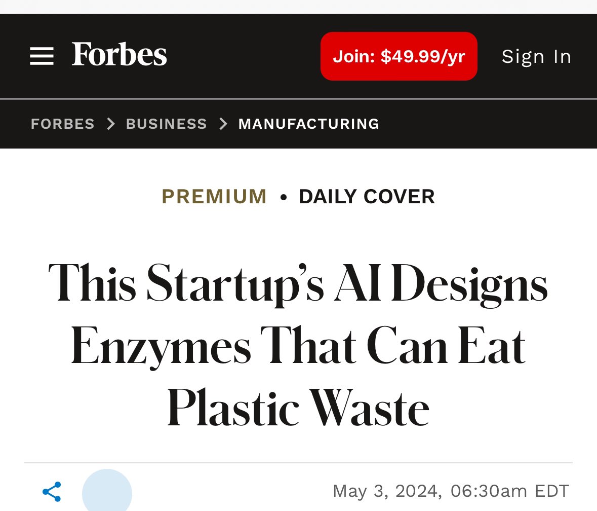 New plastic from old!  

Nice work <a href="/ProteinEvo/">Protein Evolution</a> <a href="/Forbes/">Forbes</a> 

Our ocean’s thank you!

World’s first biologically recycled cloths!

forbes.com