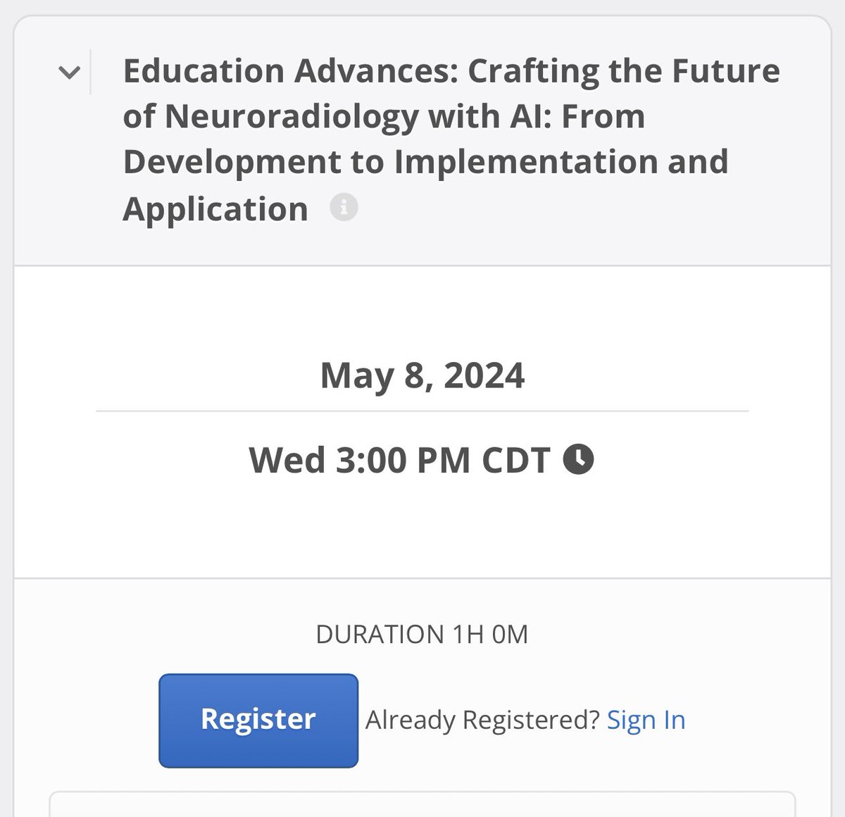 @TheASNR Education Advances: Crafting the Future of Neuroradiology with AI: From Development to Implementation and Application. pathlms.com/asnr/courses/6… Hopefully correct time zones😅 10:00pm Rome 4:00pm New York 3:00pm Chicago 2:00pm Denver 1:00pm Los Angeles/Phoenix🐦‍🔥 #MedEd