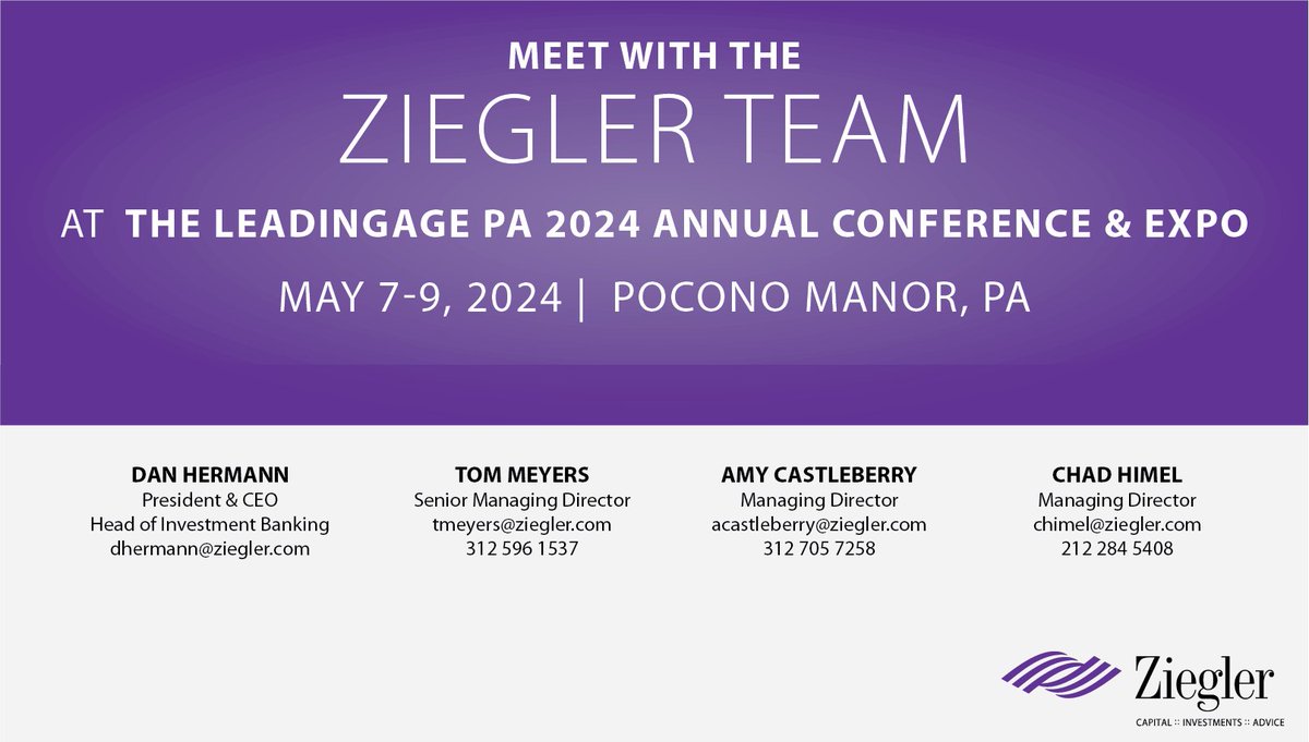 Meet with the Ziegler Team at the LeadingAge PA 2024 Annual Conference & EXPO!