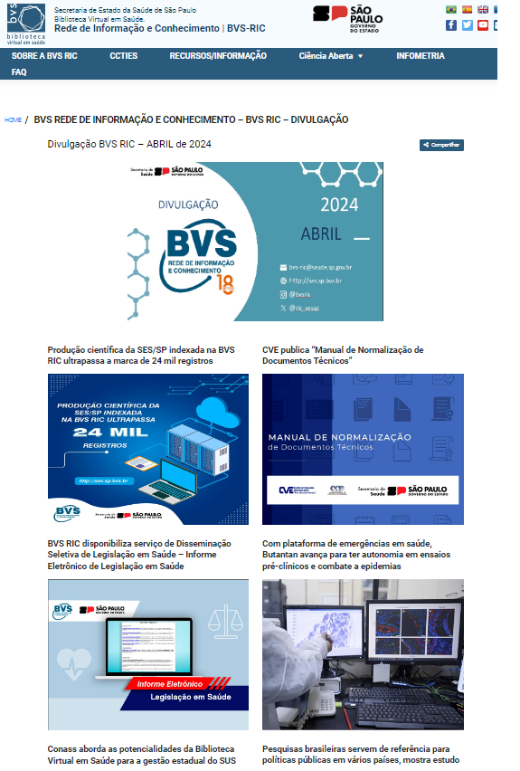 Já está disponível o informe de divulgação da BVS RIC referente ao mês de abril/2024 - Acesse e confira: ses.sp.bvs.br/divulgacao-bvs…