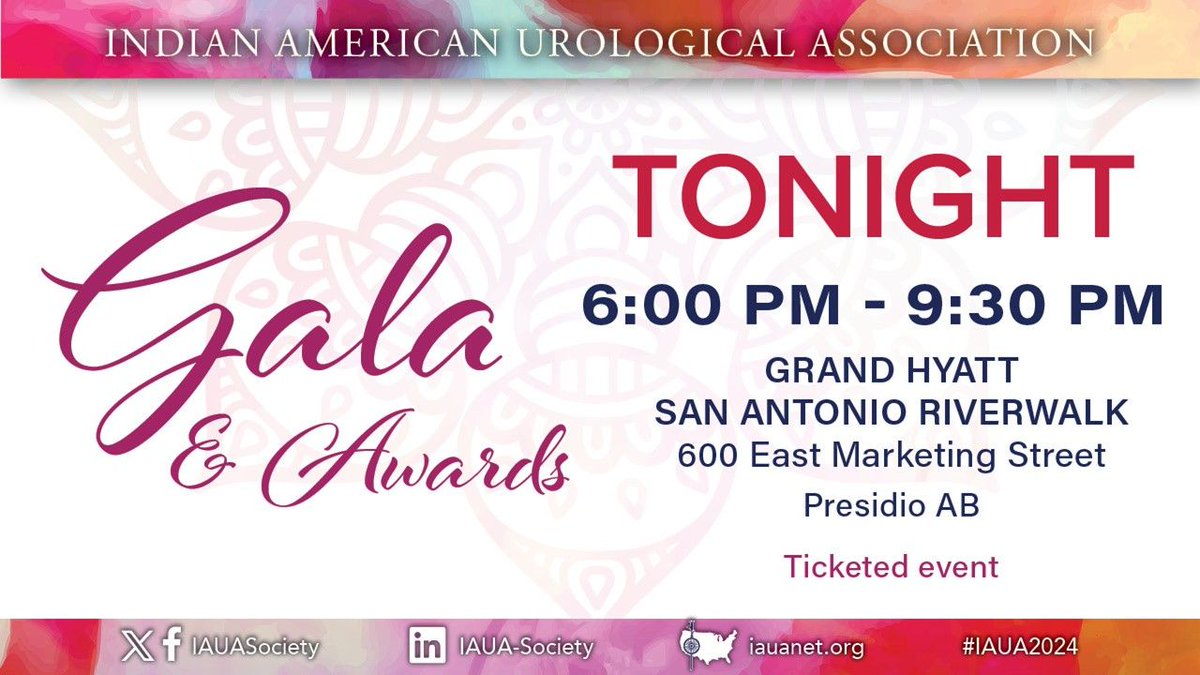 The IAUA 2024 Gala & Awards are TONIGHT at 6pm at the Grand Hyatt San Antonio! Gala Tickets are available at the #IAUA Registration & Information Desk. #IAUA2024 #IAUA #AUA24