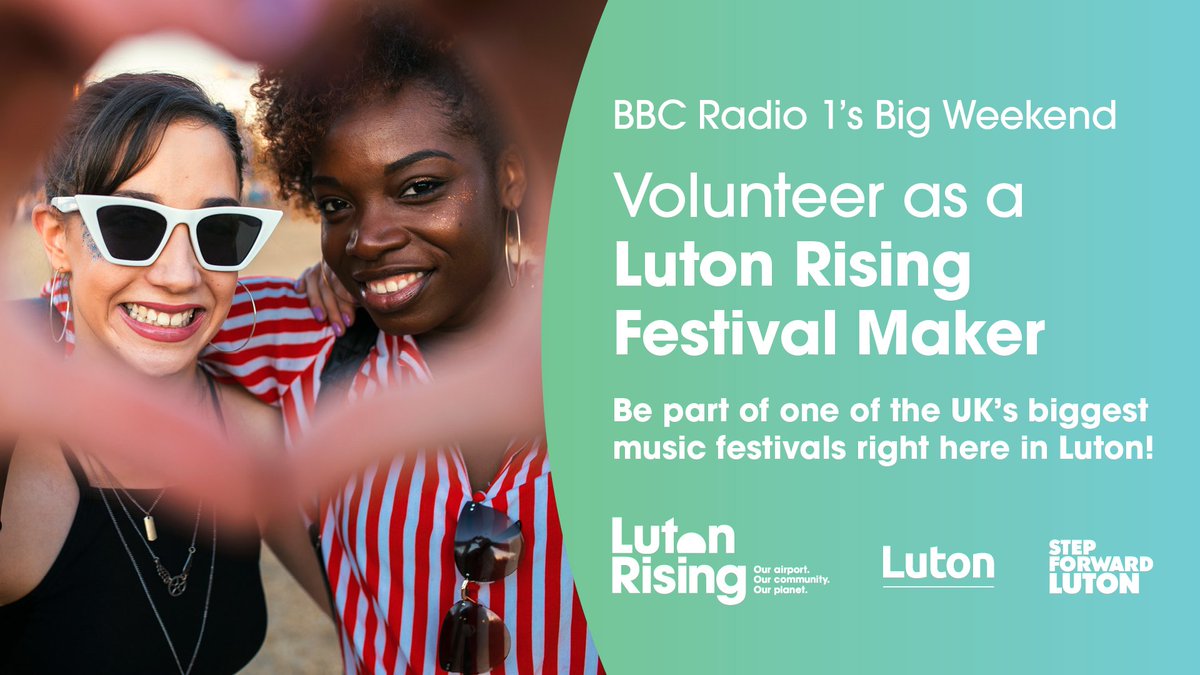 🎼 Final call for @LutonRising Festival Makers to help us welcome over 100,000 visitors to Luton during BBC Radio 1's Big Weekend! ✔️ You'll receive free training, merchandise, lunch on your shift, and more! Click below to find out more 👇 m.luton.gov.uk/Page/Show/news…