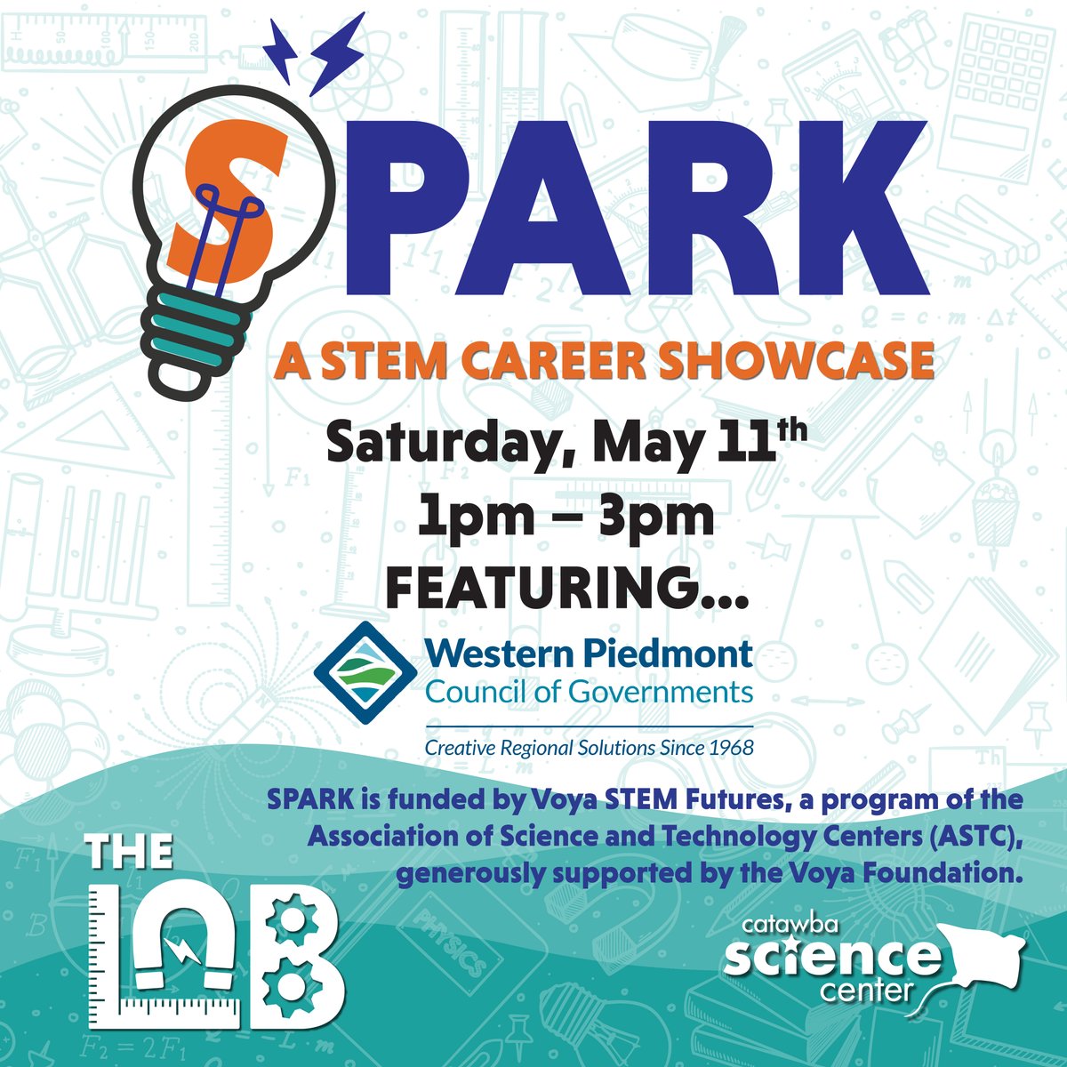 Don't miss our Spark event featuring Western Piedmont Council of Governments in the Foothills Collaboratory on May 11th from 1 - 3 PM! SPARK is a STEM career showcase featuring local industries in the Carolina Foothills. Participate in guided activities based on their careers.