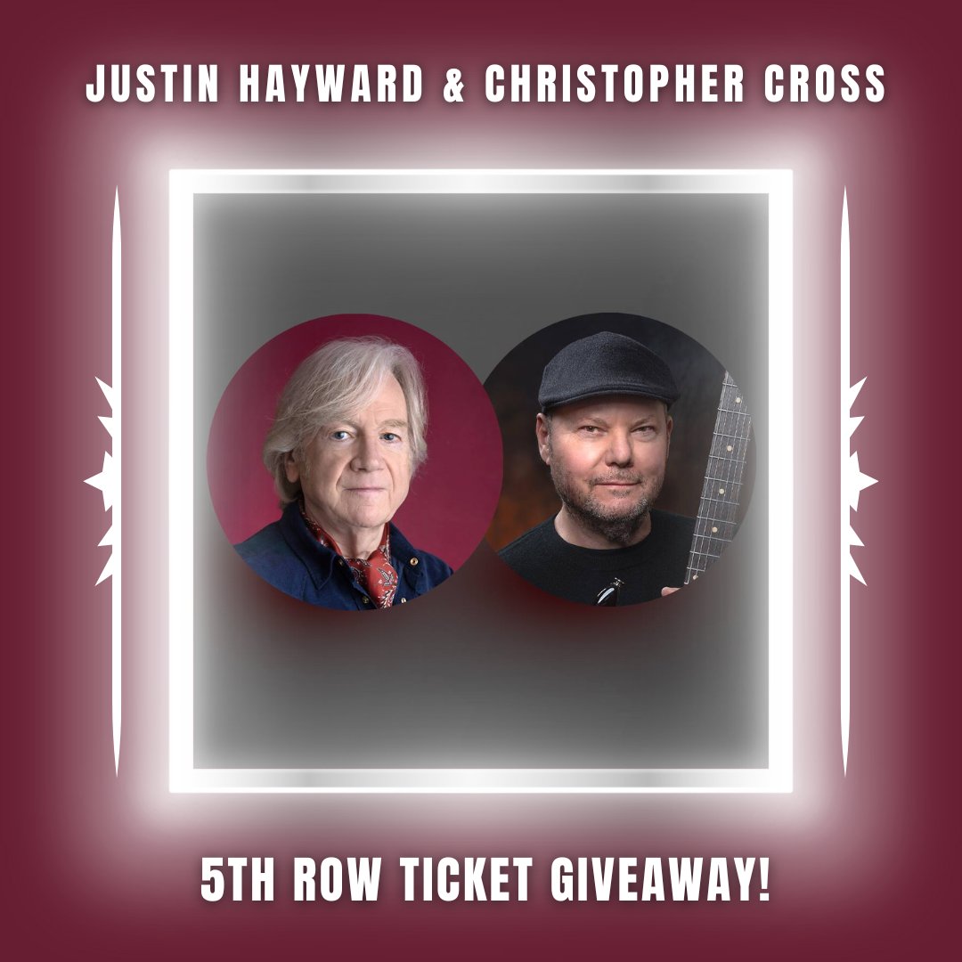 ★★ JUSTIN HAYWARD & CHRISTOPHER CROSS GIVEAWAY ★★

Enter for your chance to win a pair of 5TH ROW tickets to Justin Hayward and Christopher Cross on July 7th! Contest ends May 6th at 5 PM.

ENTER NOW ⇨ ow.ly/kn7o50RuYbU

#justinhayward #christophercross #music #concert