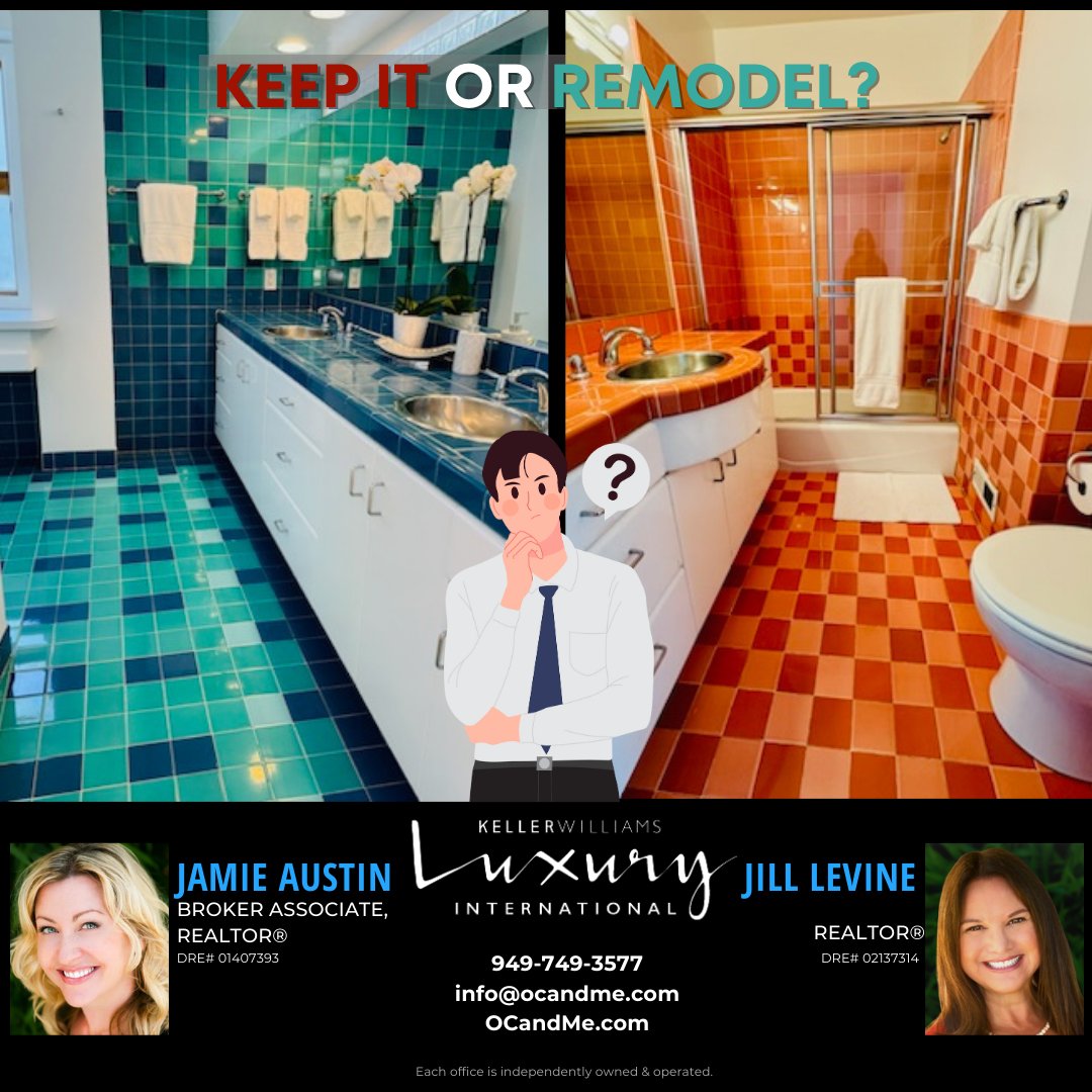What do you think about these 2 bathrooms? Would you keep them as is or remodel them? Like and comment below #decoratingideas #manhattanbeachrealestate #southbayliving #kellerwilliamsluxury #sellinghomes #redondobeachrealestate #hermosabeachrealestate #findyourdreamhome