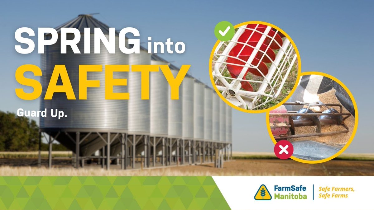 FarmSafeMB's tweet image. Remember to prioritize safety by making sure machinery and equipment have guards and safety devices installed to prevent accidents. Encourage workers to report any missing or damaged guards immediately to prevent accidents. #ThinkSafety #SpringIntoSafety #FarmSafetyFriday