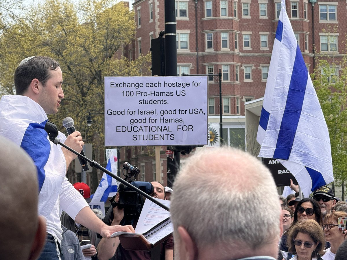 Interesting sign at the pro-Israel rally across the street from the MIT encampment.