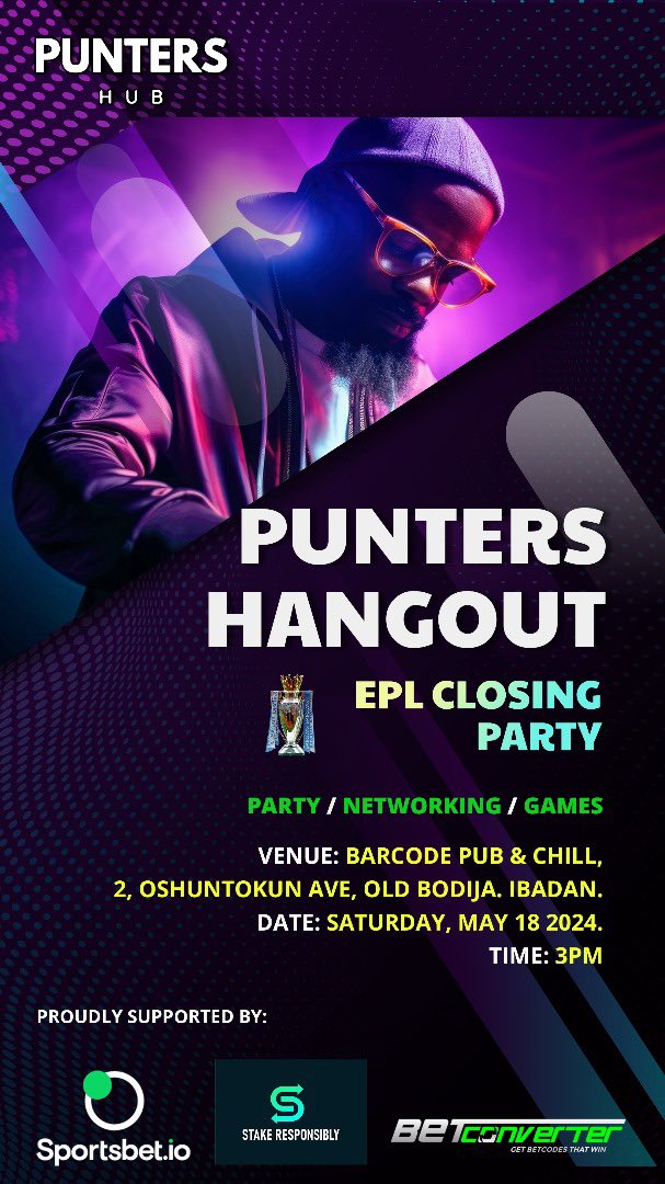 We’re back here. Get FREE TICKETS for the Punters Party in Ibadan. Tickets are available on shorturl.at/ptvC1