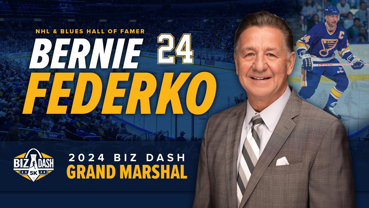 NHL & @StLouisBlues Hall of Famer Bernie Federko will be the grand marshal of the 2024 Biz Dash 5K presented by @wwt_inc! The '24 event will have a Blues flair with #24 Bernie “dropping the puck” from the Ameren bucket truck to kick off the race. stlbizdash.com