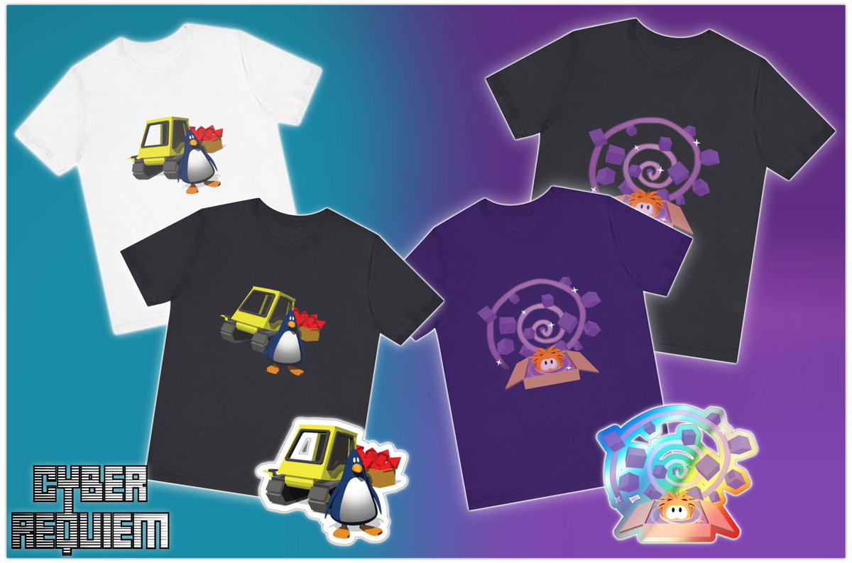 Have you heard? I just made two new #Clubpenguin themed shirt and sticker designs now available at cyberrequiem.etsy.com ‼️🐧
