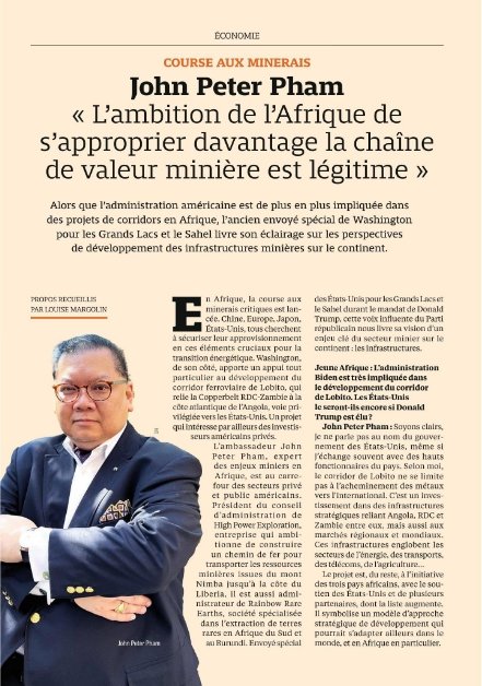 Read my interview with @LouiseMargolin in the just-published issue of @jeune_afrique magazine about #mining for #criticalminerals in #Africa, the need to invest in people & infrastructure (including integrated corridors like #Lobito), and the role played by #USA🇺🇸 gov’t & firms.