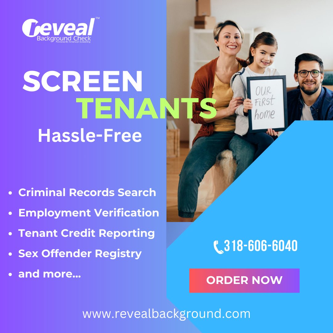 Tenant Screening – Hassle-Free

Order now at
revealbackground.com

#revealbackground #revealbackgroundcheck #screeningservices #backgroundcheck #tenantscreening #tenantbackgroundcheck #backgroundscreening #tenantbackgroundscreening #tenantscreening #tenant #creditscorecheck