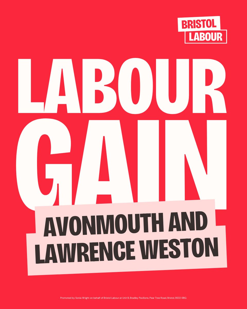 🌹 Labour gain Avonmouth and Lawrence Weston - congratulations @BristolDon, @tsblenkinsop and @ZoeGemma_98