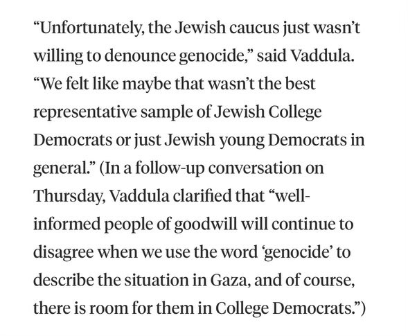 If you’re going to represent <a href="/CollegeDems/">College Democrats of America</a> to the media, you have to be media trained. 

Employing the “wrong kind of Jews” line is absolutely unacceptable and does not represent the values of the Democratic Party.