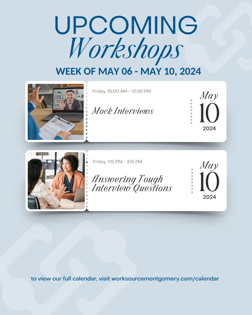 worksourcemd's tweet photo. π π Upcoming Workshops for May 6 - May 10, 2024. Sign up today at https://t.co/2wdF8L43O9 or click the link in our bio!
Note: schedule is subject to change
Be sure to share with your networks πΌ
#wsmworkshops #jobseeker #mocojobs https://t.co/QOFl2b7Psr