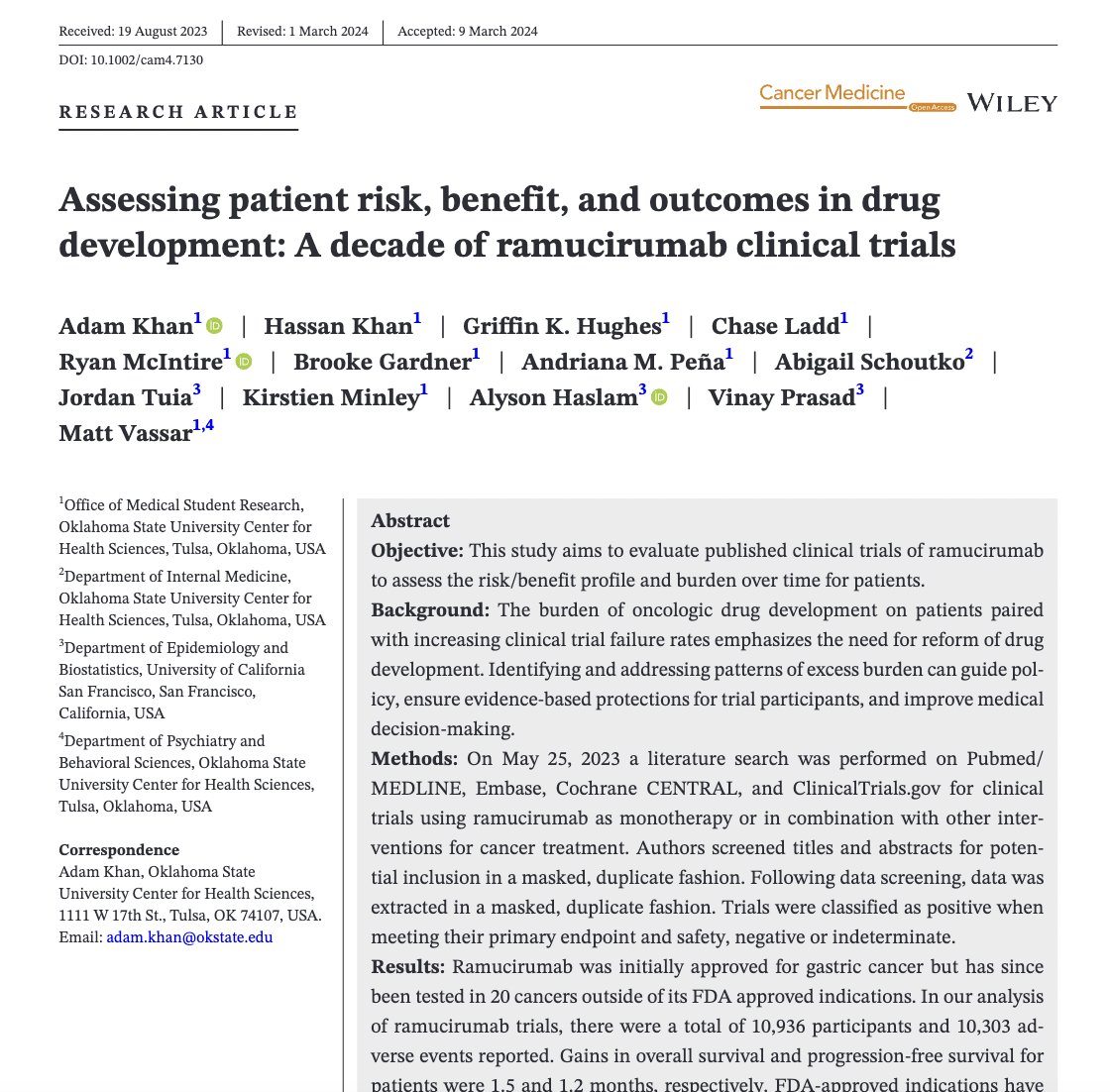 Assessing patient risk, benefit, and outcomes in drug development: A decade of ramucirumab clinical trials onlinelibrary.wiley.com/doi/10.1002/ca… via @VPrasadMDMPH et al