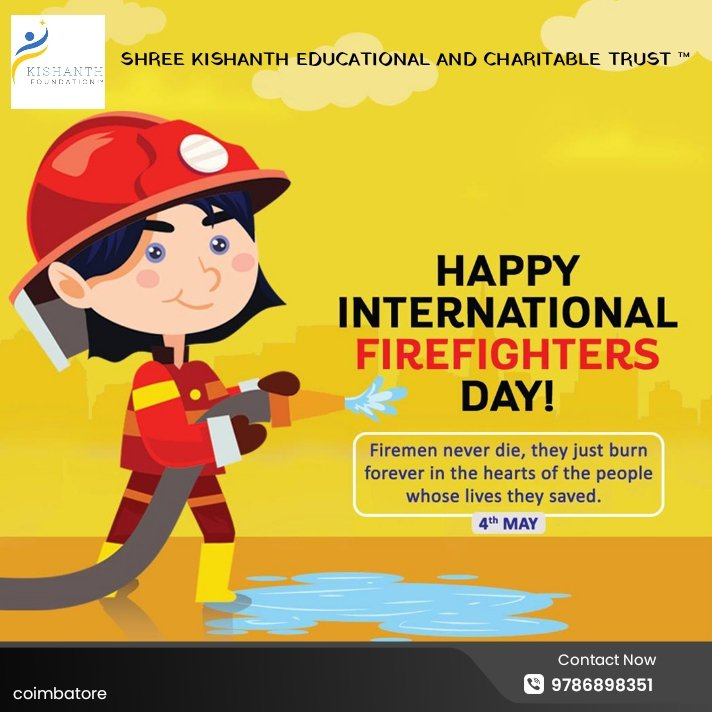 'Saluting the bravery and dedication of firefighters worldwide! Happy International Firefighters Day from Kishanth Foundation ®! 🚒🔥 #InternationalFirefightersDay #Bravery #Heroes'
#kishanth #youngentrepreneur