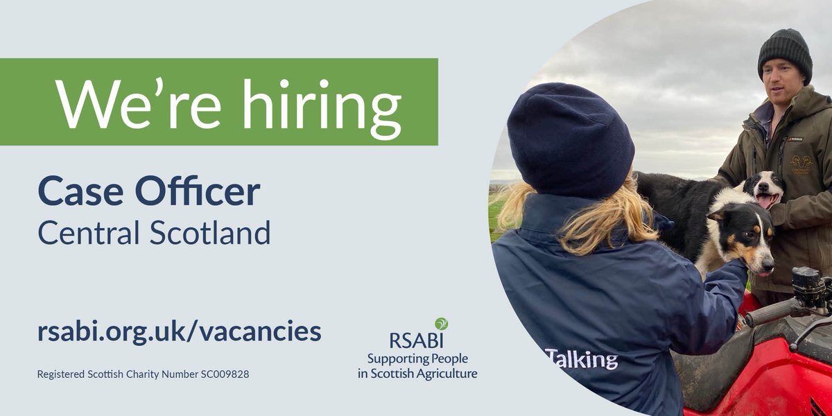 We’re recruiting a new Case Officer, based in Central Scotland, to join our wonderful welfare team. This is key role in RSABI working at the frontline with a busy, dedicated team to support a wide range of people of all ages in Scottish agriculture. ❤️ To find out more please