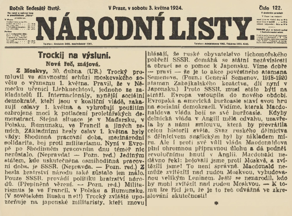 Národní Listy; ranní vydání; 3.5.1924
#CeskeListyHistoricke #Valka #Historie #Pred100lety
